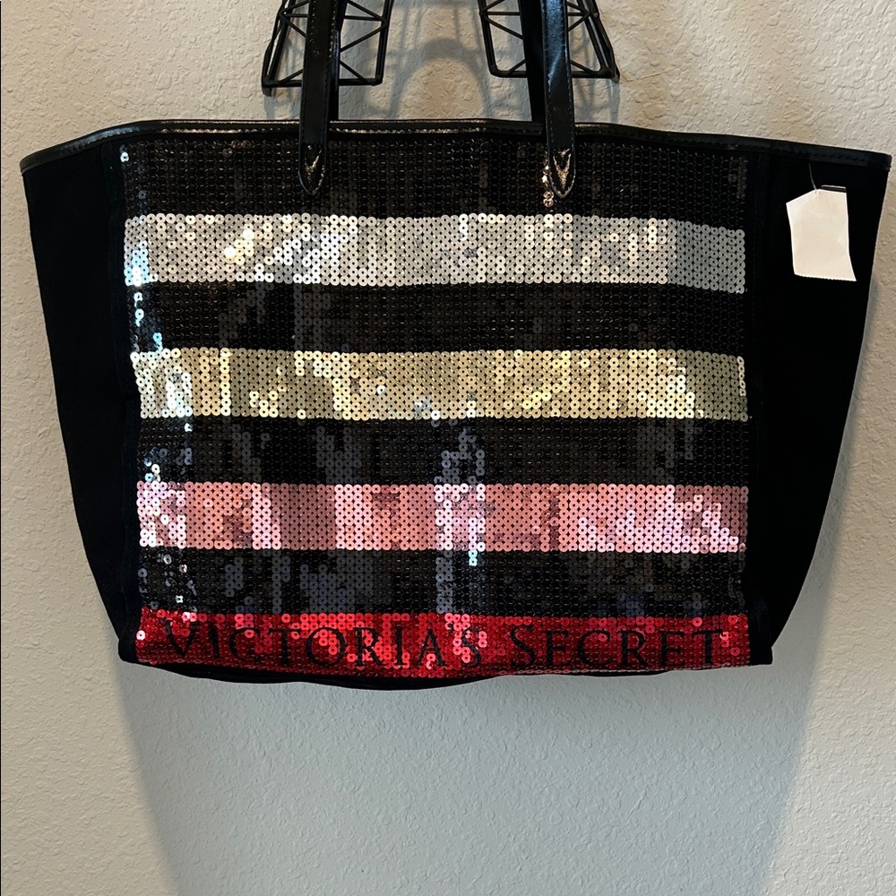 Victoria's Secret Black and Sequin Stripe Tote
